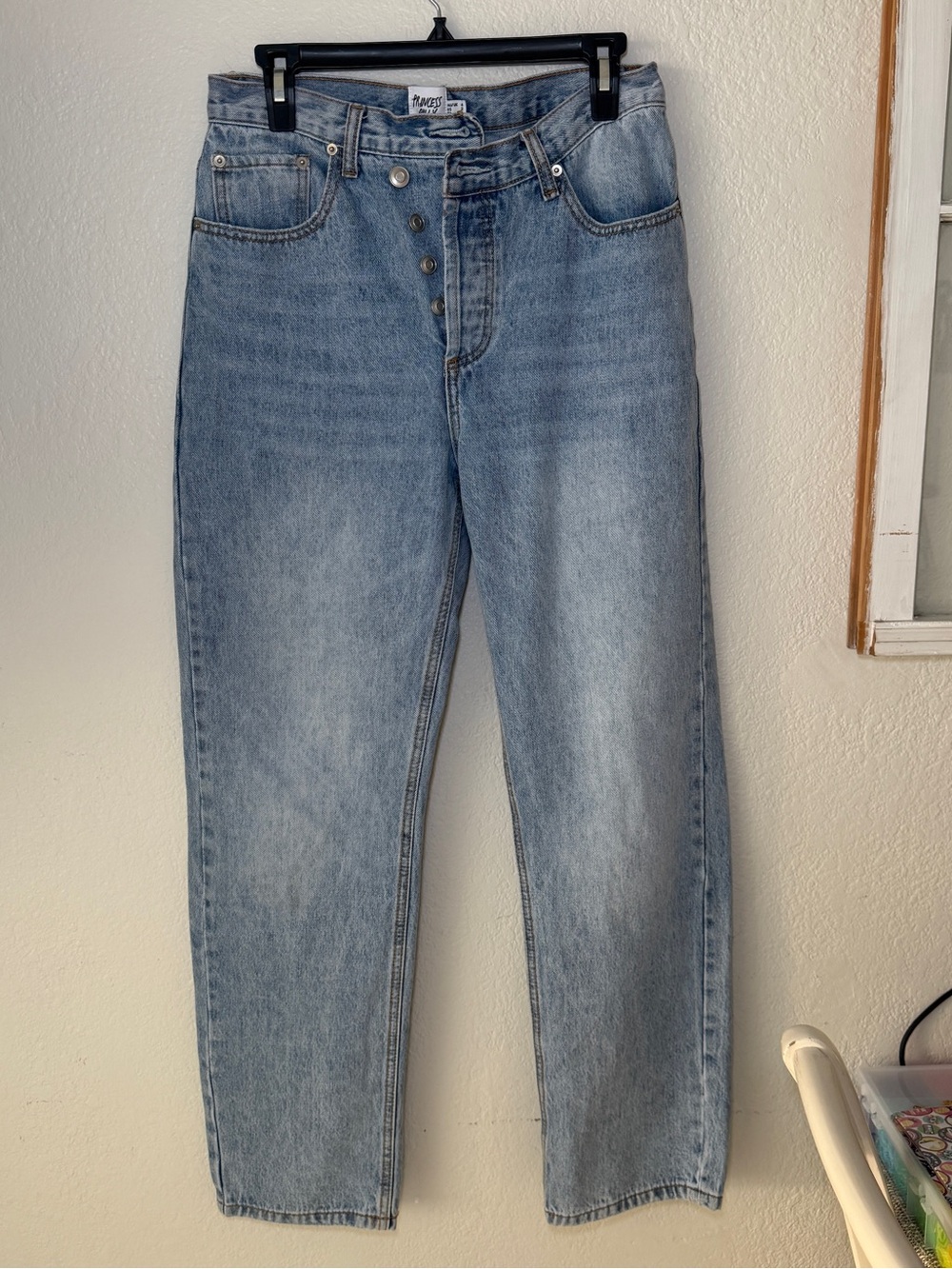 Princess Polly Light Wash High Rise Button Fly Mom Baggy Jeans Size 2 EU 34